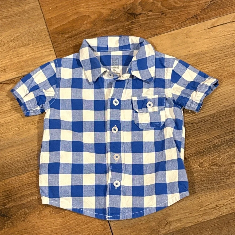 3/$10 Carter's Blue and White Plaid Button-Down Shirt